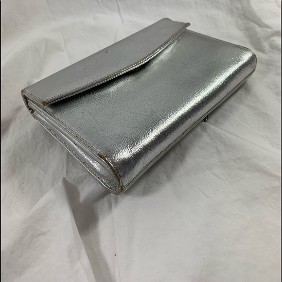 Genuine MORRIS MOSKOWITZ metallic silver kidskin shoulder bag with rhinestones - Picture 6 of 16